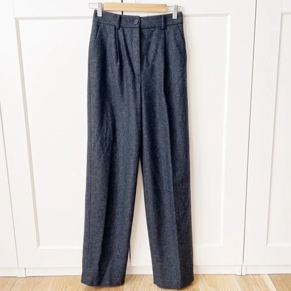 Theory Wool Blend Rumi Gray Pleat Front Wide Leg Trouser Pants sz.00 NWT